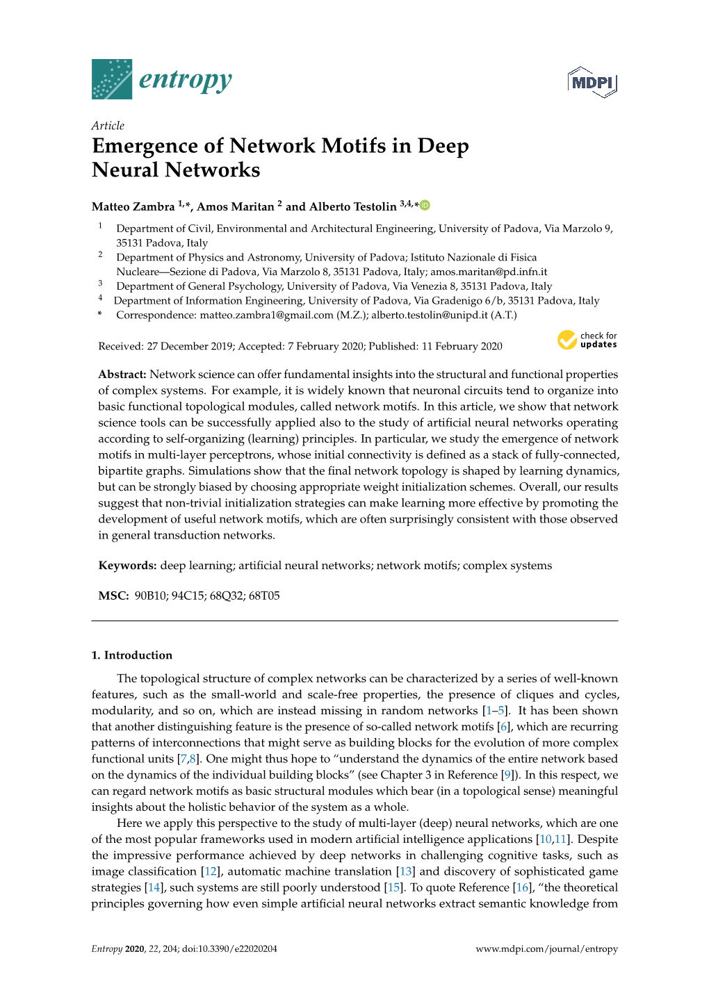 Emergence of Network Motifs in Deep Neural Networks