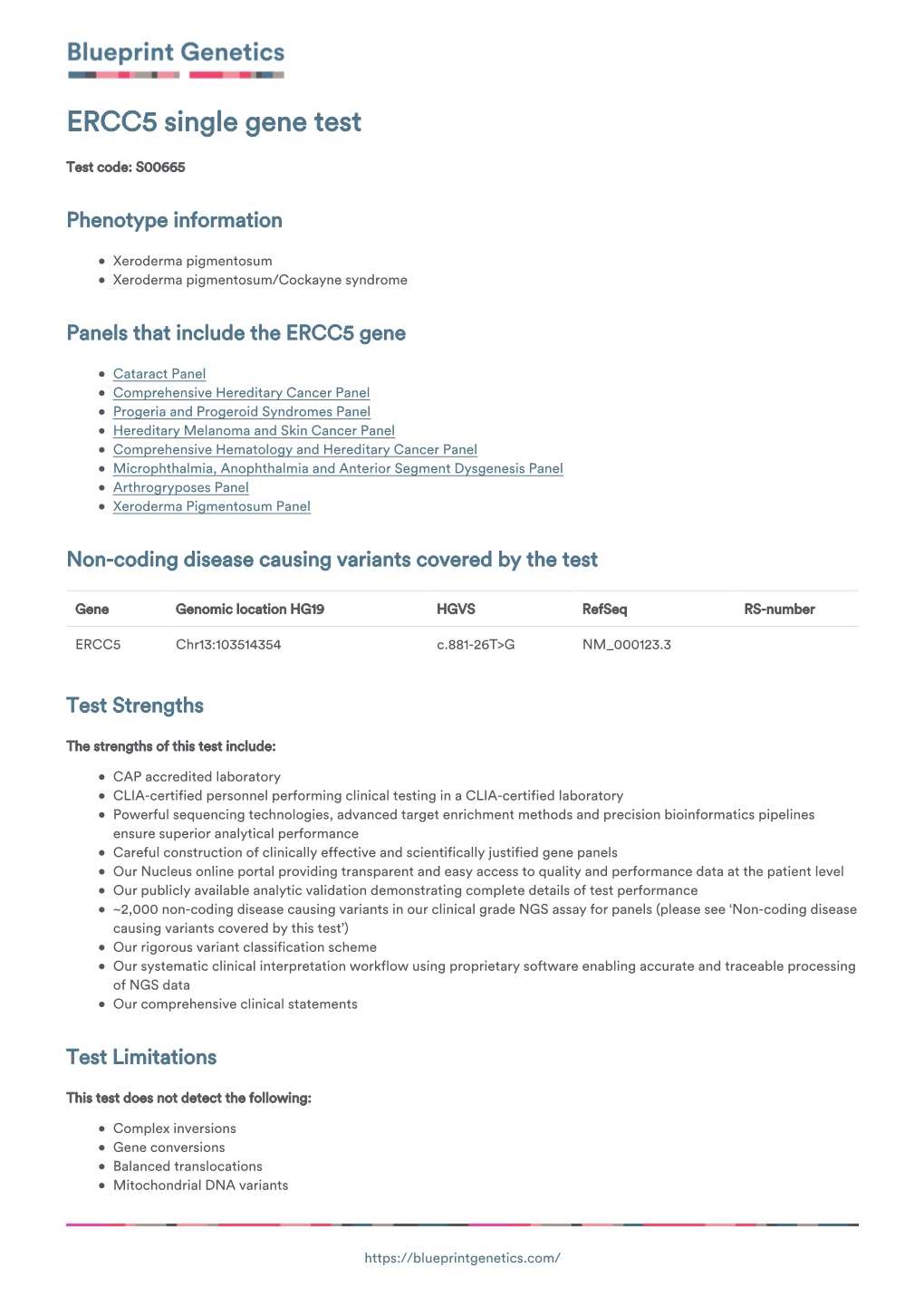 Blueprint Genetics ERCC5 Single Gene Test