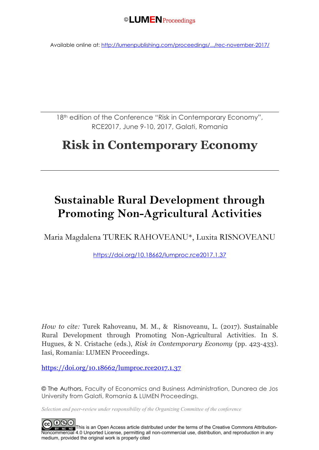 Risk in Contemporary Economy Sustainable Rural Development
