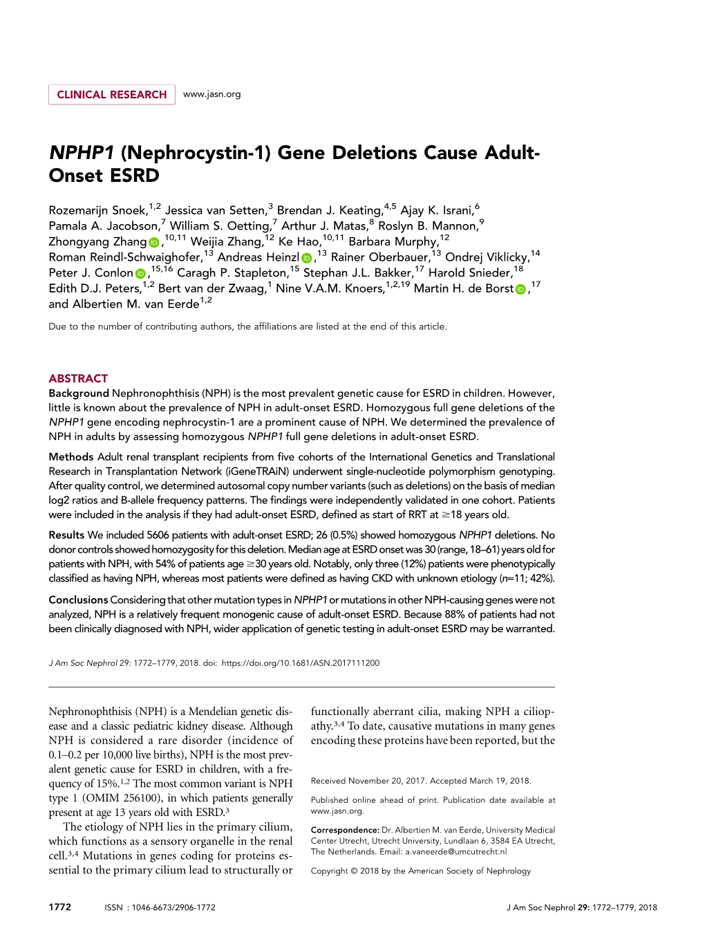 NPHP1 (Nephrocystin-1) Gene Deletions Cause Adult-Onset ESRD