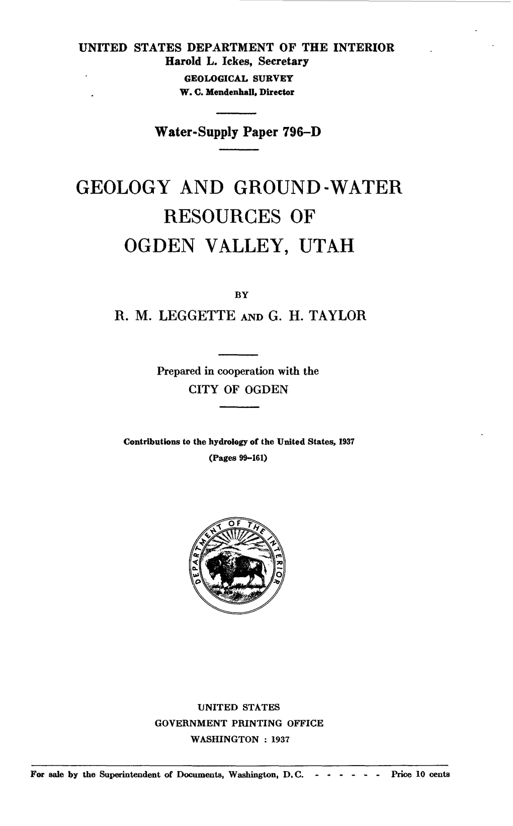 Geology and Ground-Water Resources of Ogden Valley, Utah