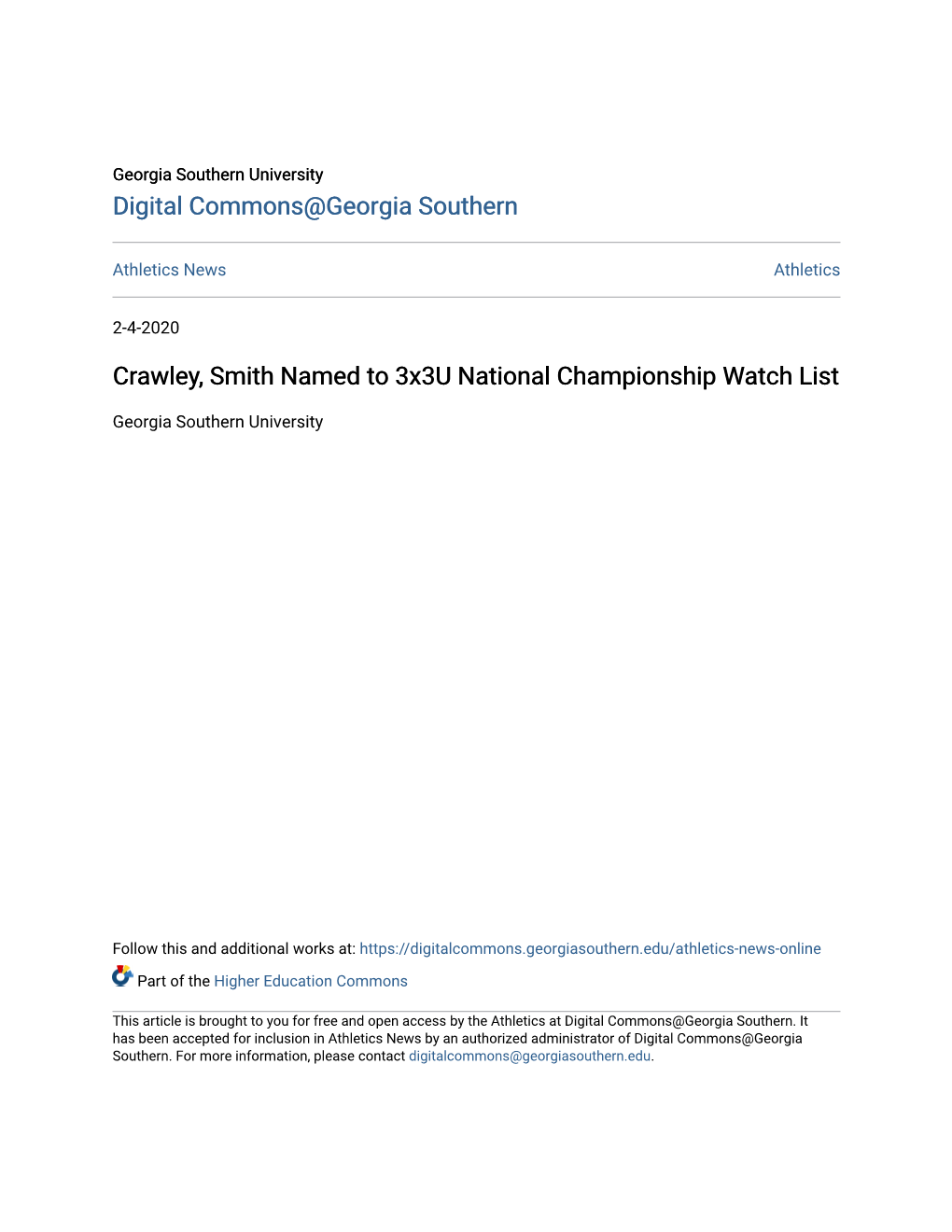 Crawley, Smith Named to 3X3u National Championship Watch List