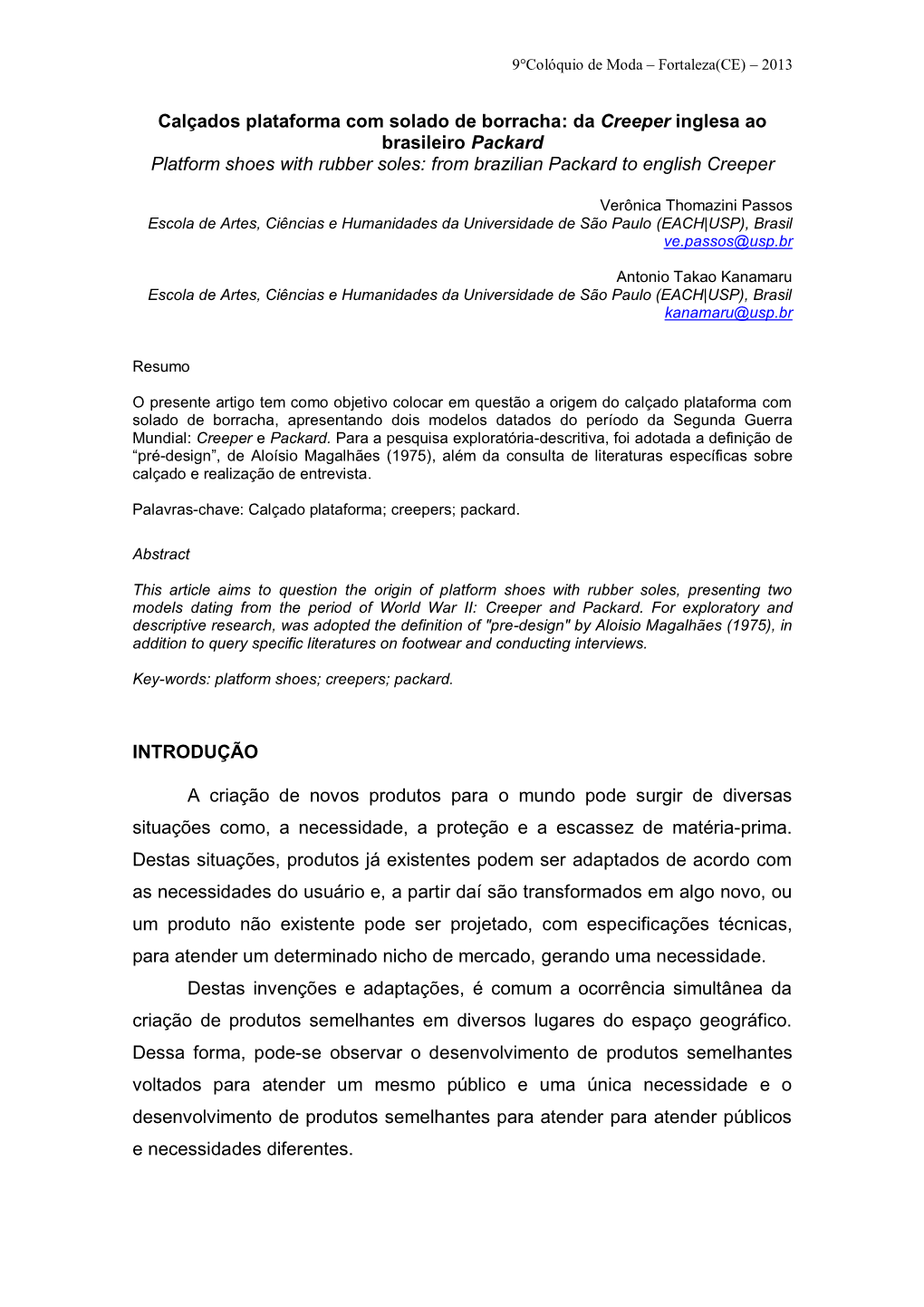 Calçados Plataforma Com Solado De Borracha: Da Creeper Inglesa Ao Brasileiro Packard Platform Shoes with Rubber Soles: from Brazilian Packard to English Creeper