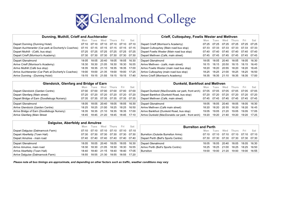 New Day Bus Timetable 20-21