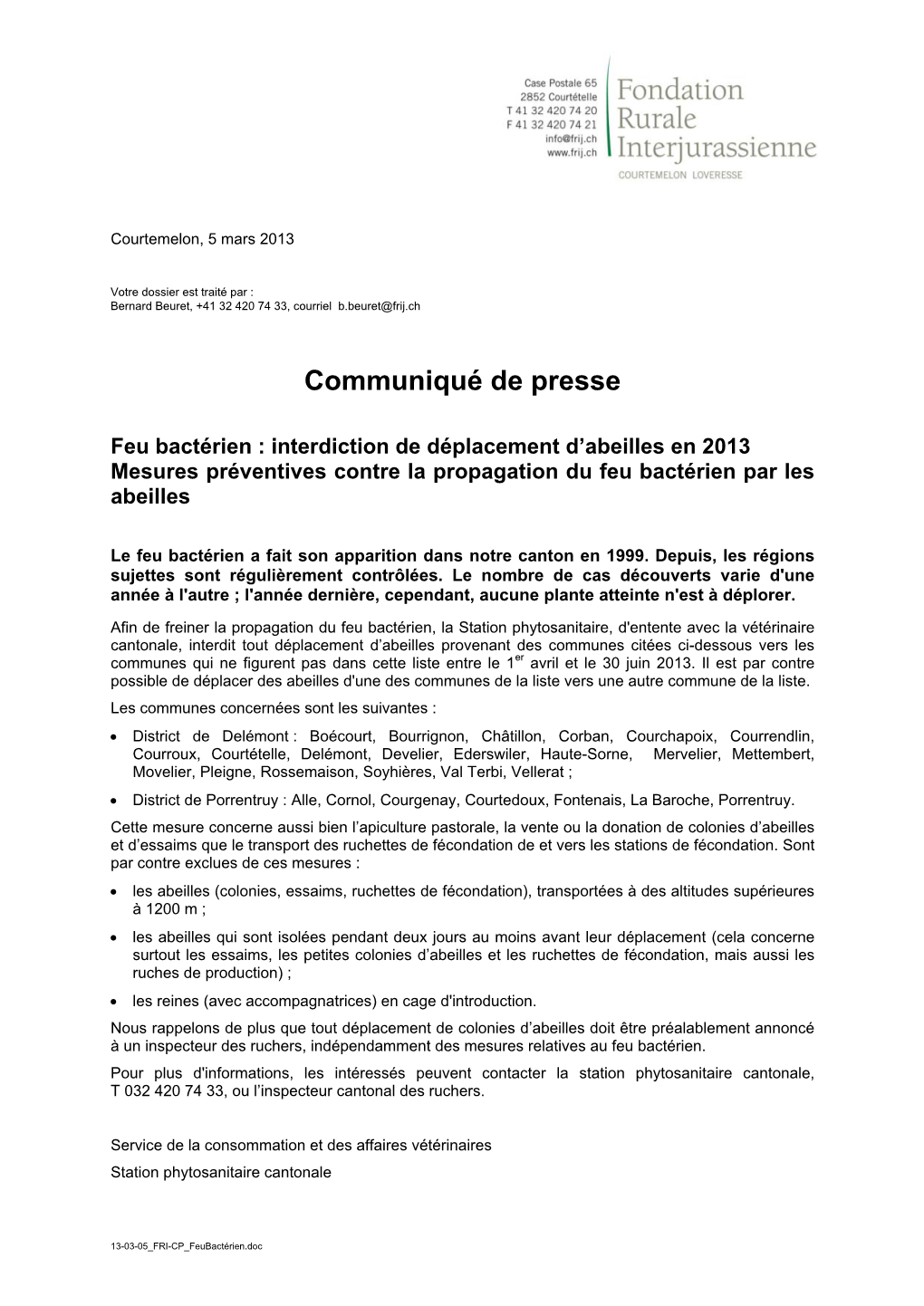 Communiqué De Presse