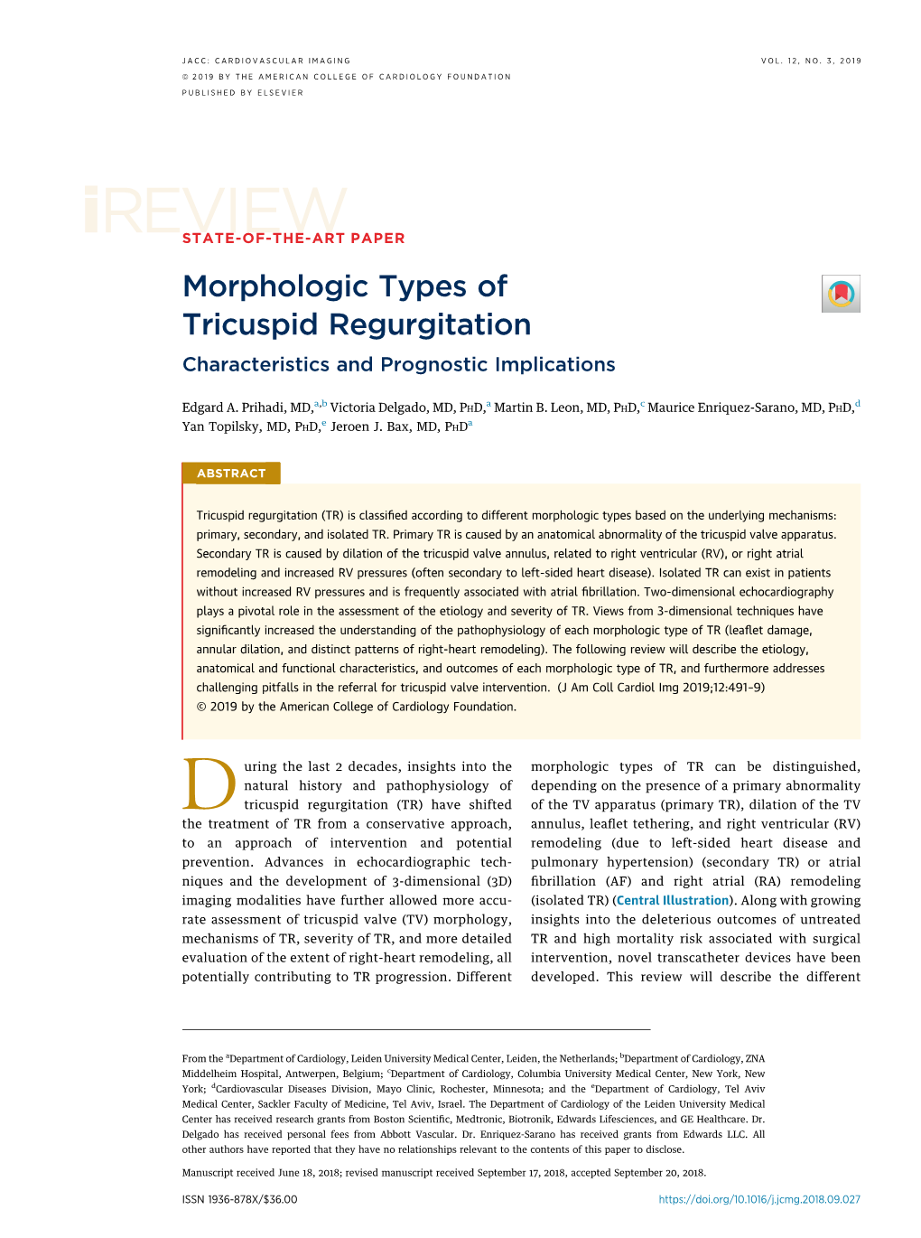 Morphologic Types of Tricuspid Regurgitation Characteristics and Prognostic Implications