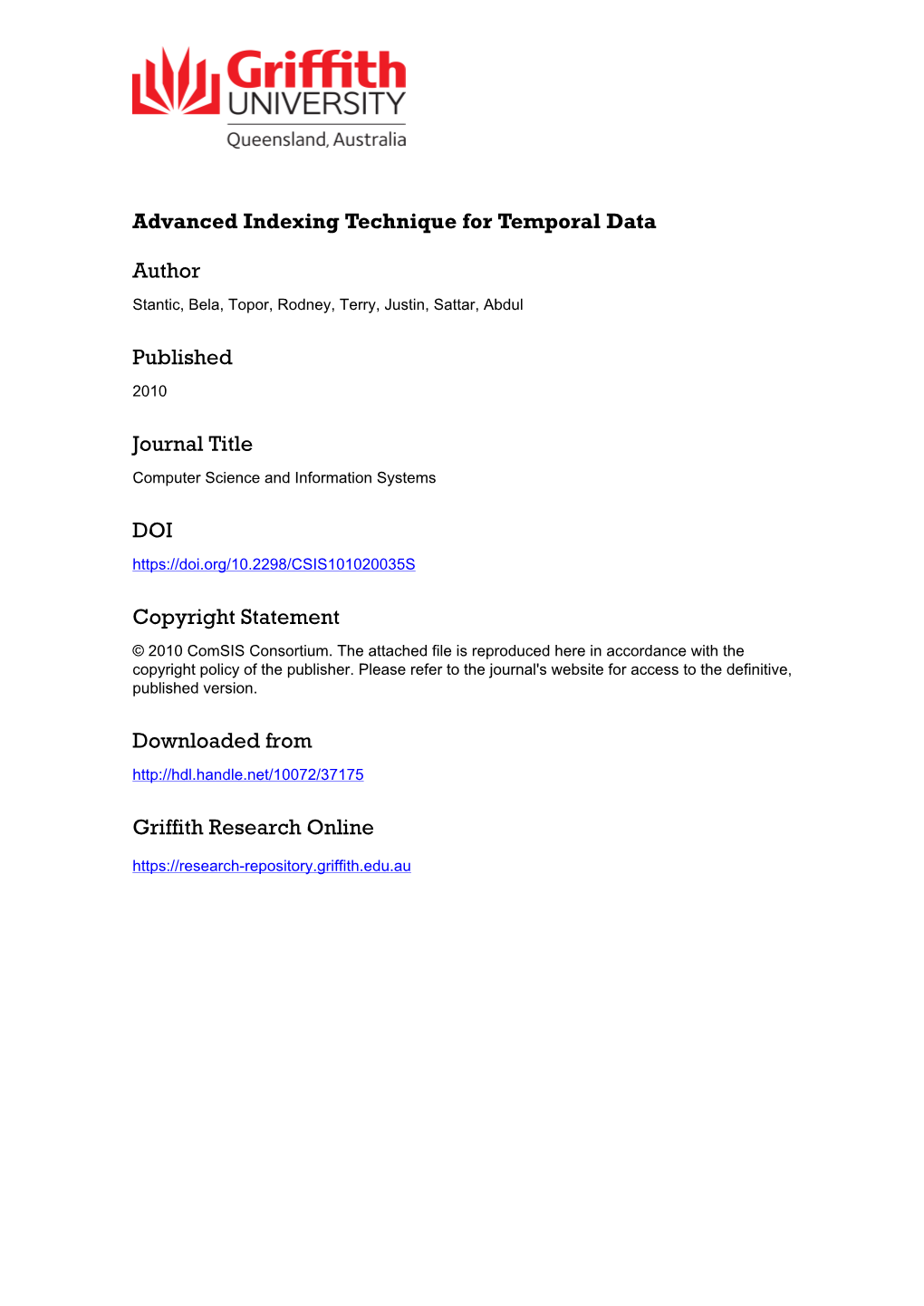 Advanced Indexing Technique for Temporal Data