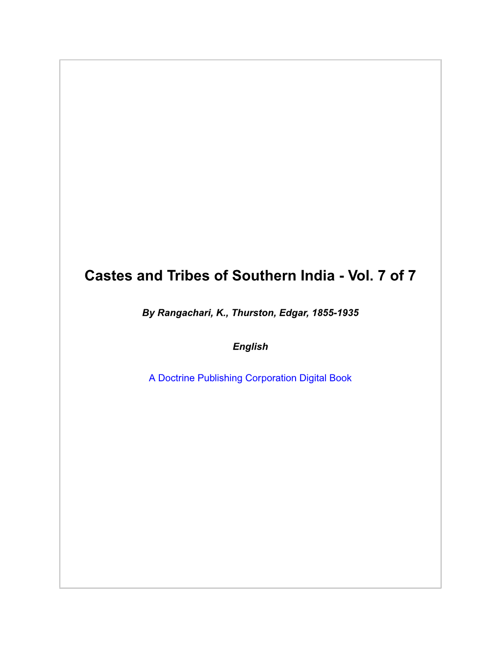 Castes and Tribes of Southern India - Vol