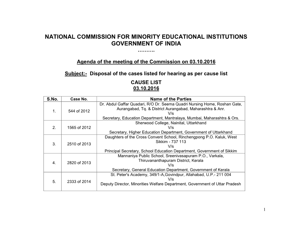 National Commission for Minority Educational Institutions Government of India ………