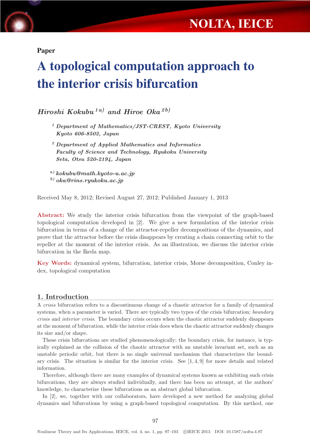 A Topological Computation Approach to the Interior Crisis Bifurcation