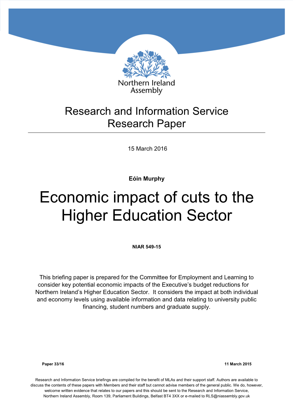 Economic Impact of Cuts to the Higher Education Sector