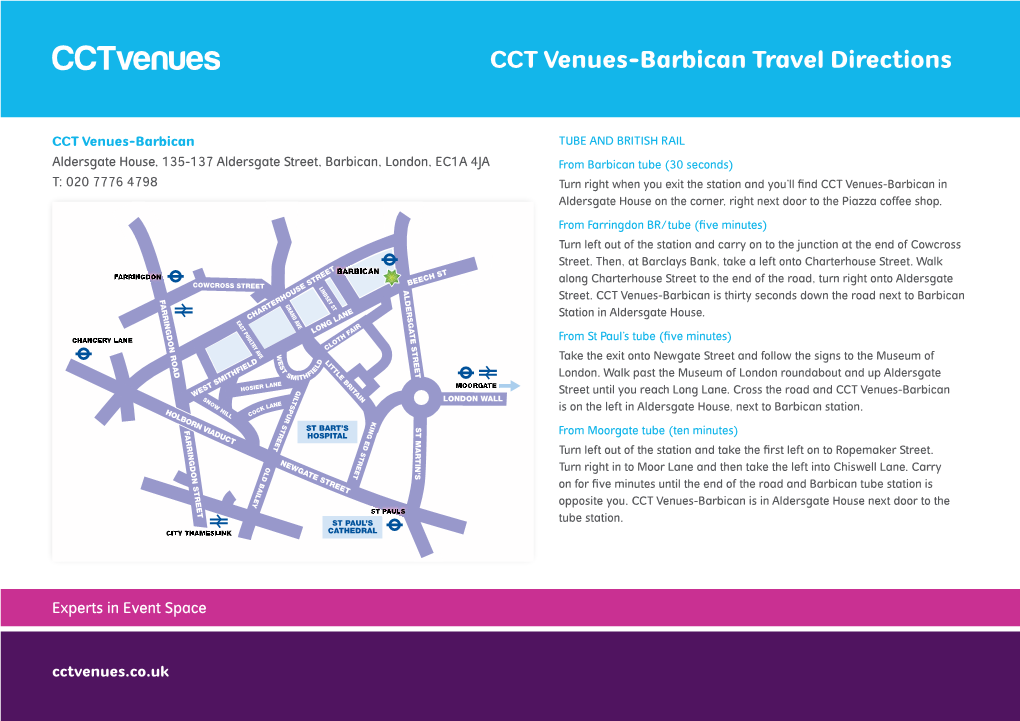 CCT Venues-Barbican Travel Directions