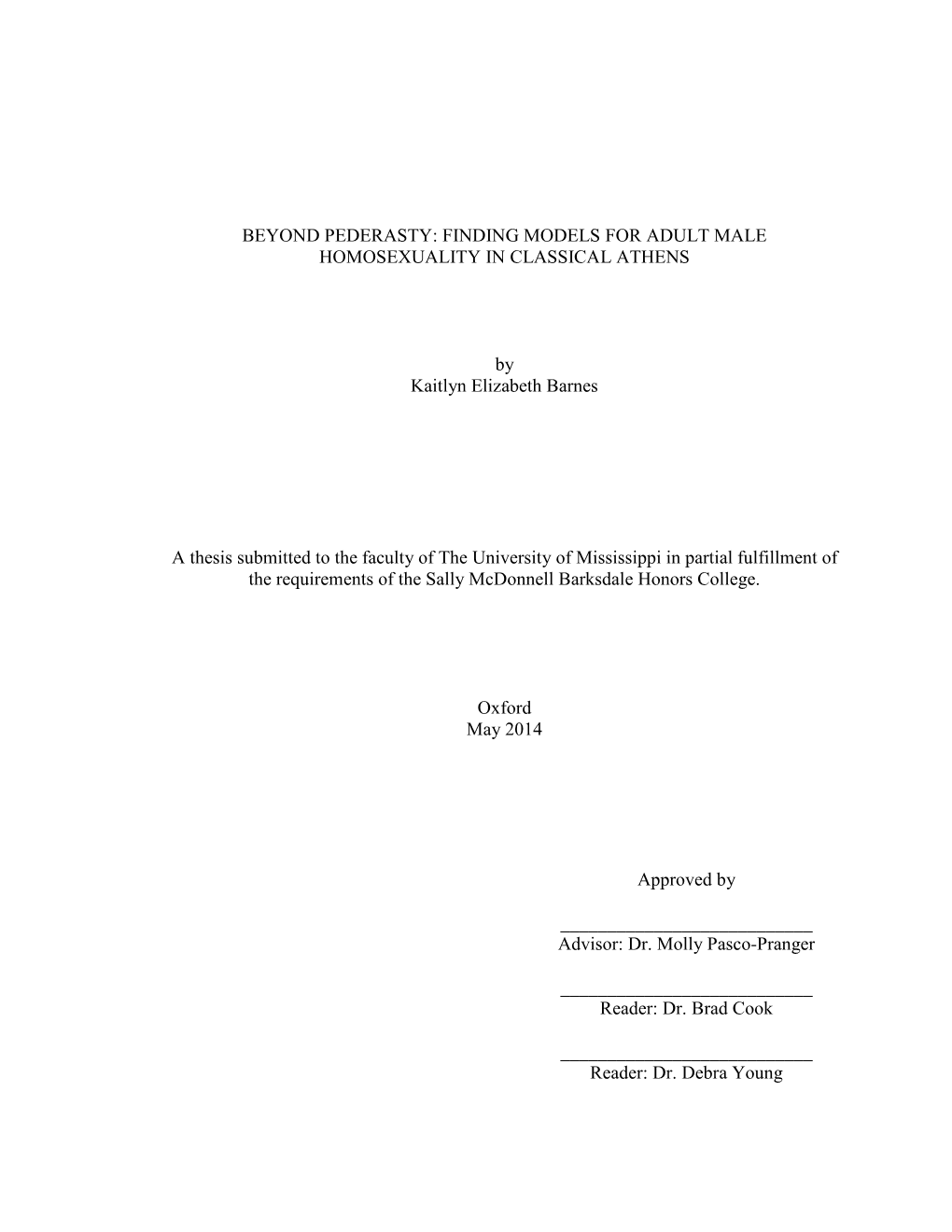 Beyond Pederasty: Finding Models for Adult Male Homosexuality in Classical Athens