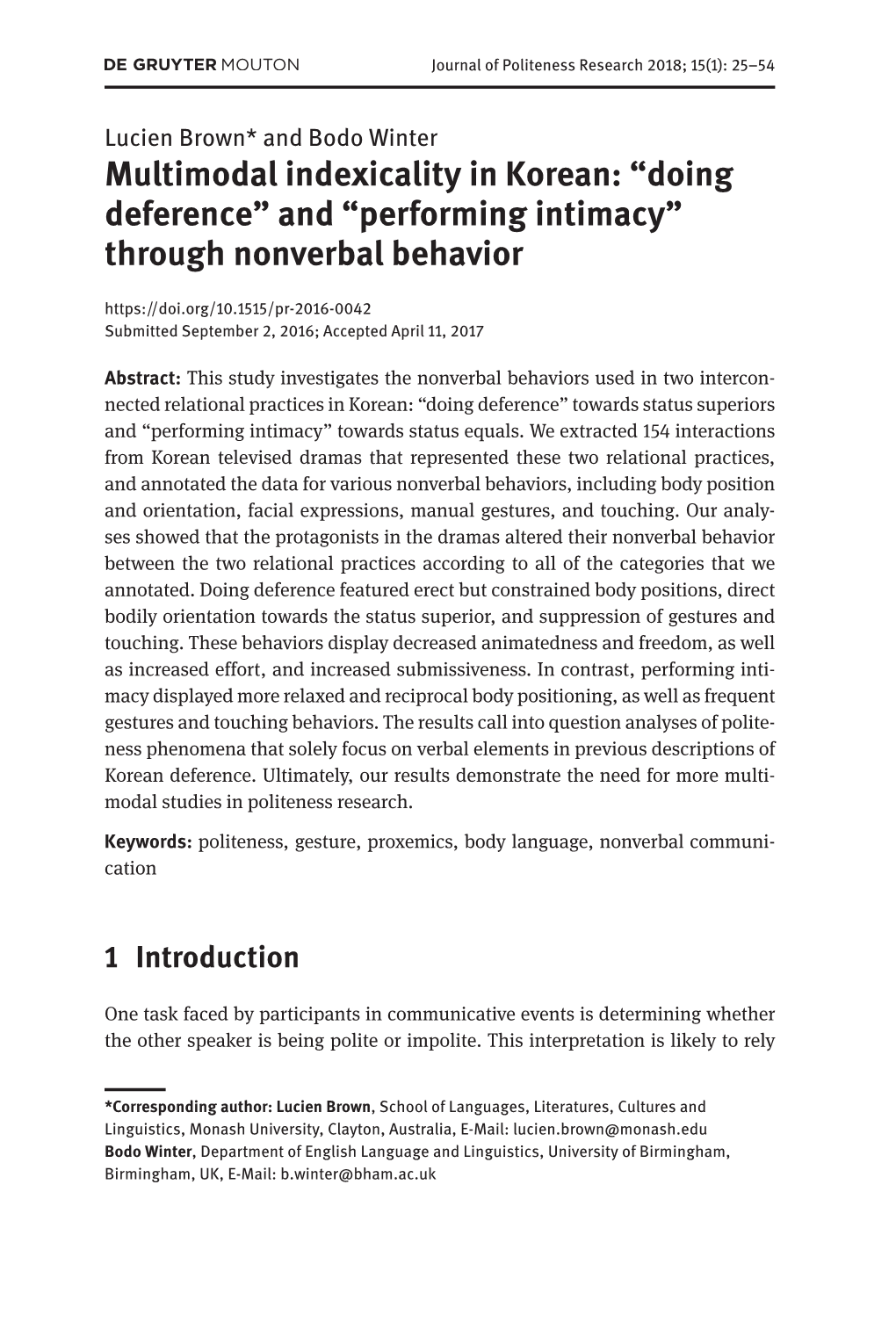 Multimodal Indexicality in Korean: “Doing Deference” and “Performing