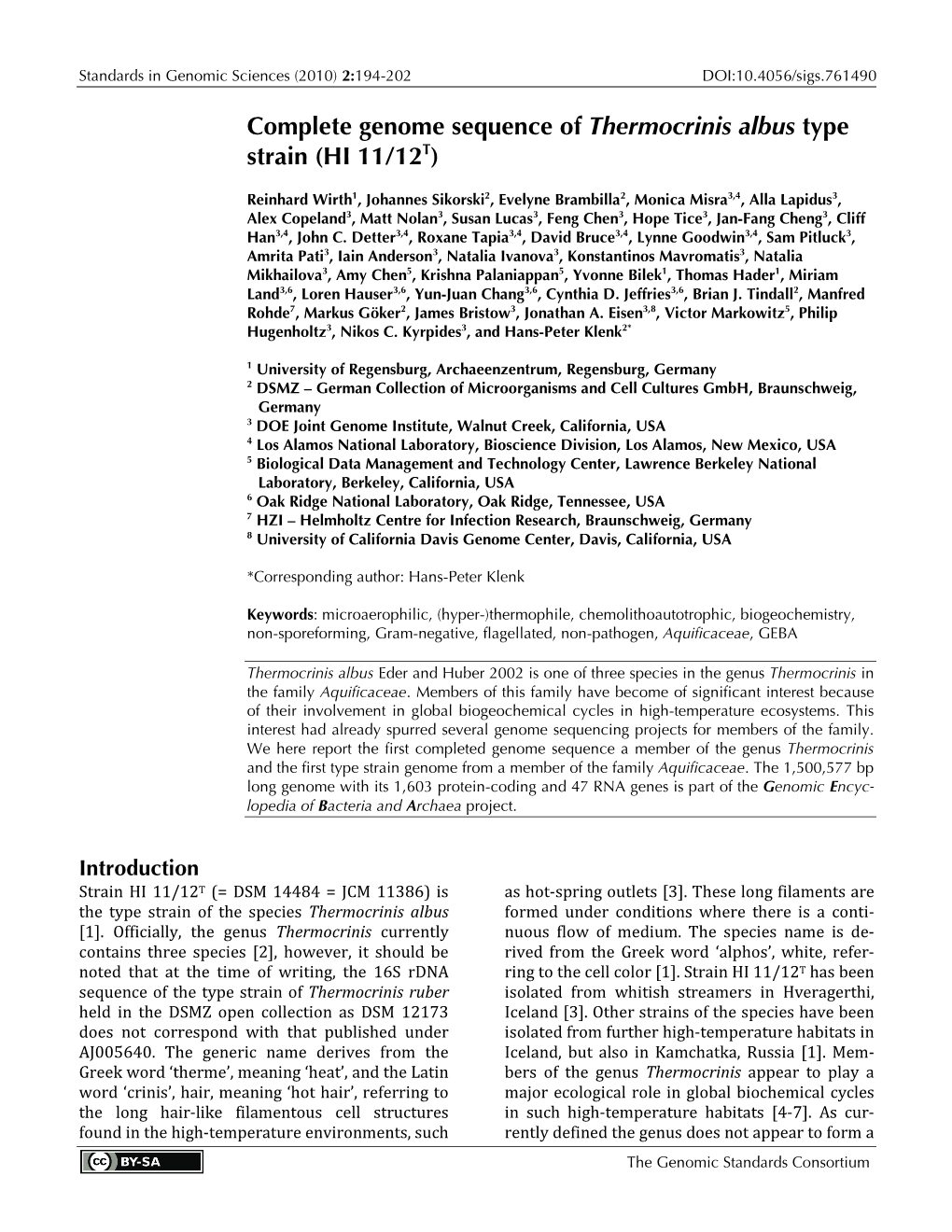 Thermocrinis Albus Type Strain (HI 11/12T)