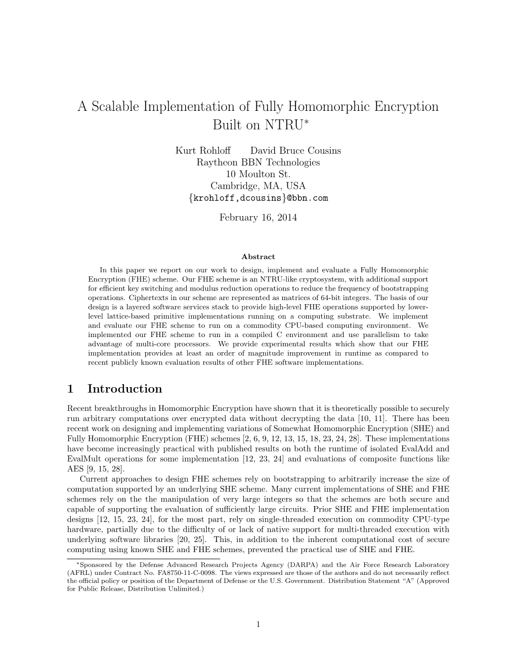 A Scalable Implementation of Fully Homomorphic Encryption Built on NTRU∗