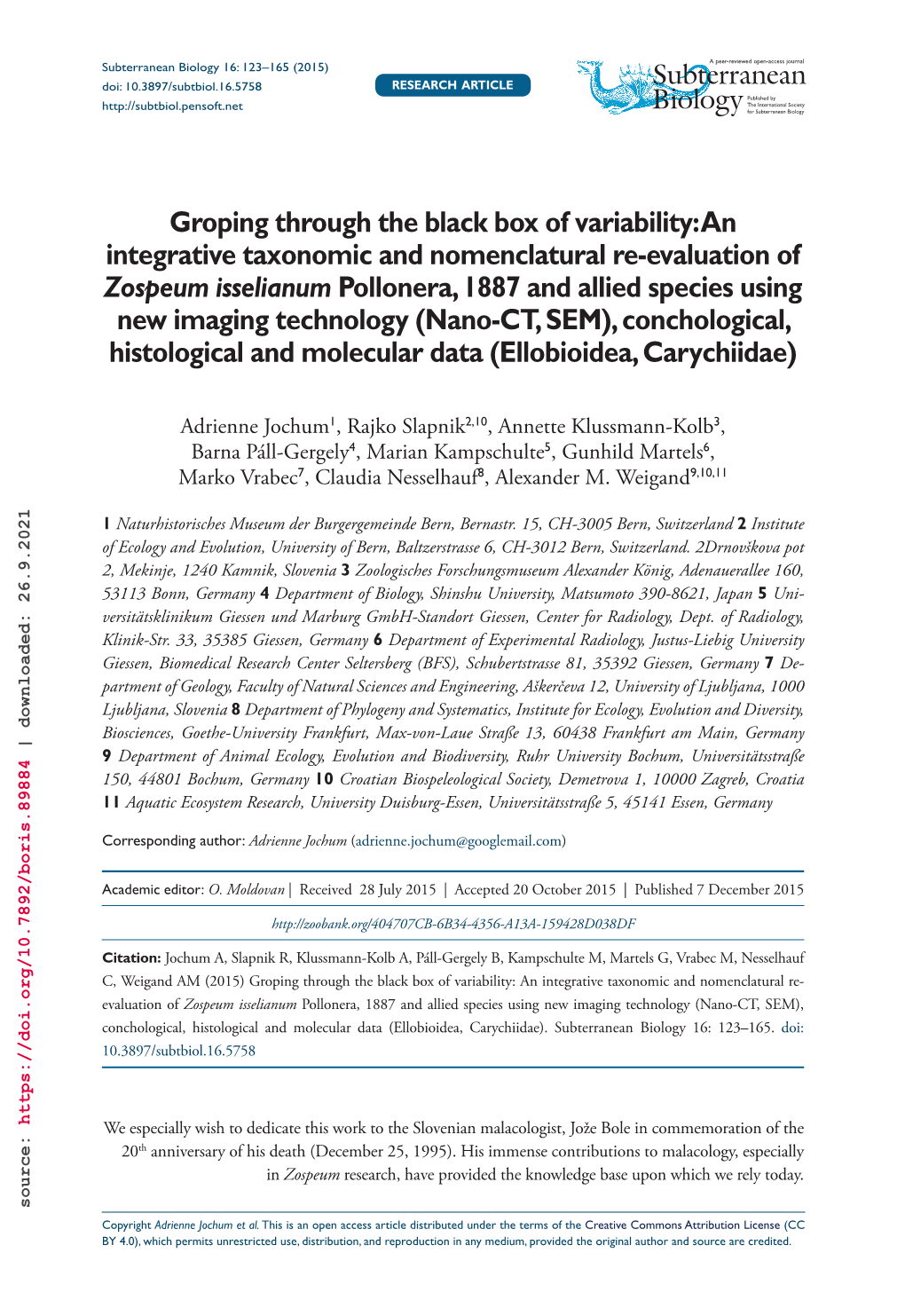 Groping Through the Black Box of Variability: an Integrative Taxonomic and Nomenclatural Re-Evaluation of Zospeum Isselianum