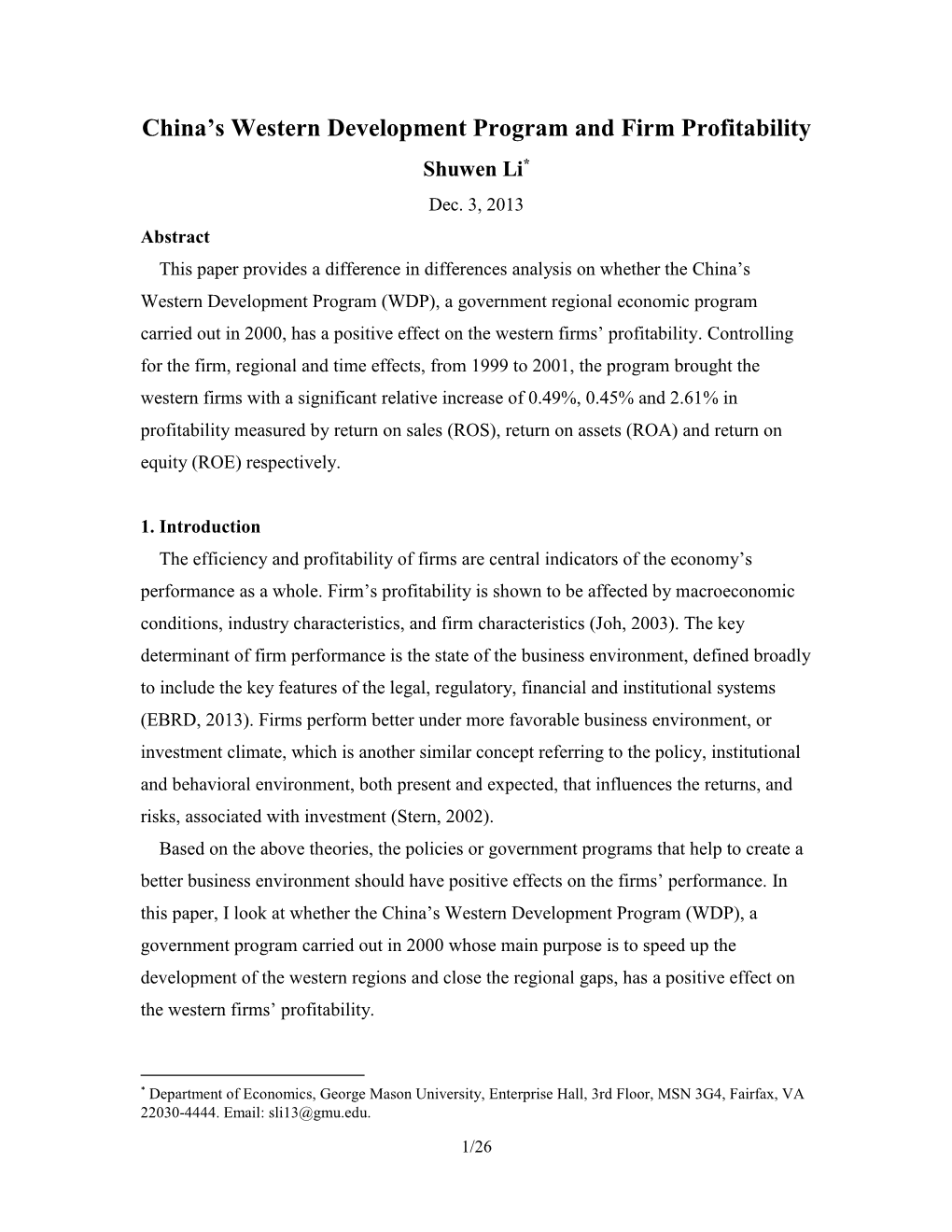 China's Western Development Program and Firm Profitability