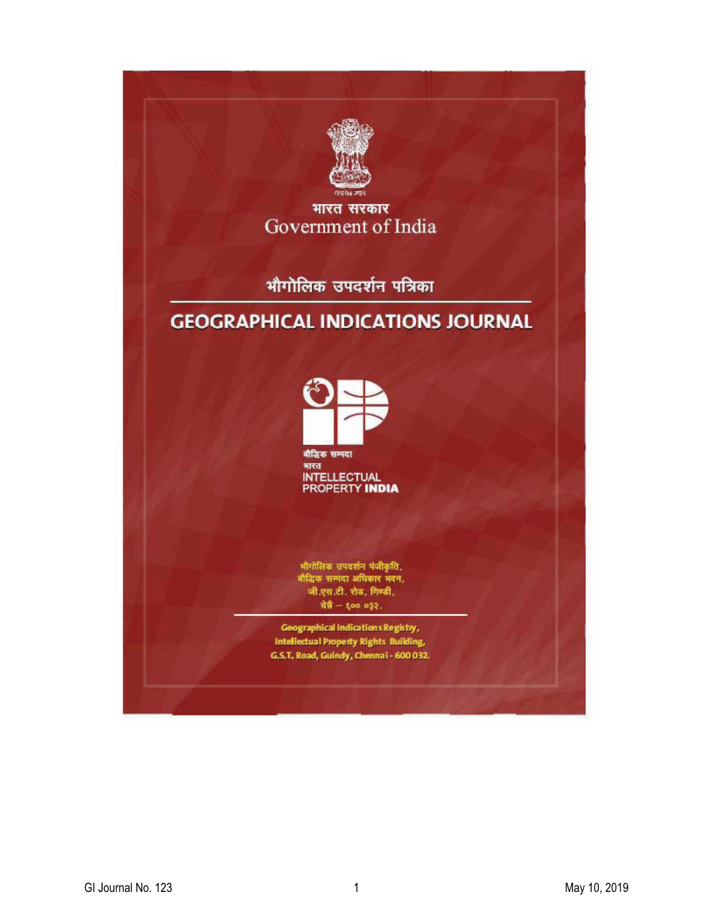 Government of India Geographical Indications Journal No. 123