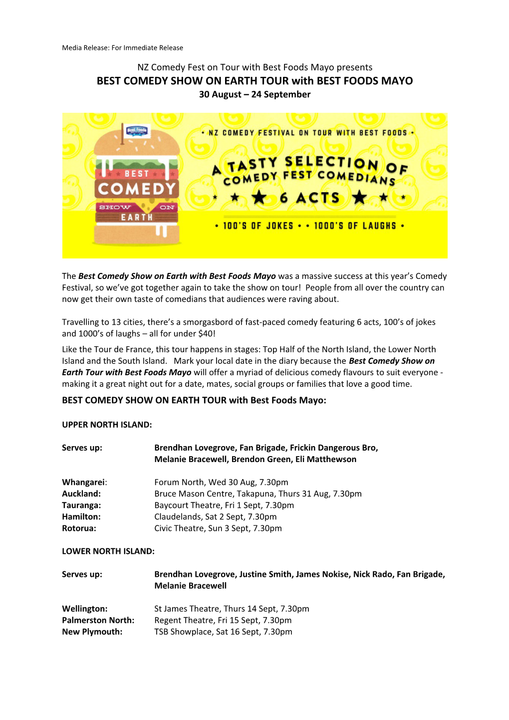 BEST COMEDY SHOW on EARTH TOUR with BEST FOODS MAYO