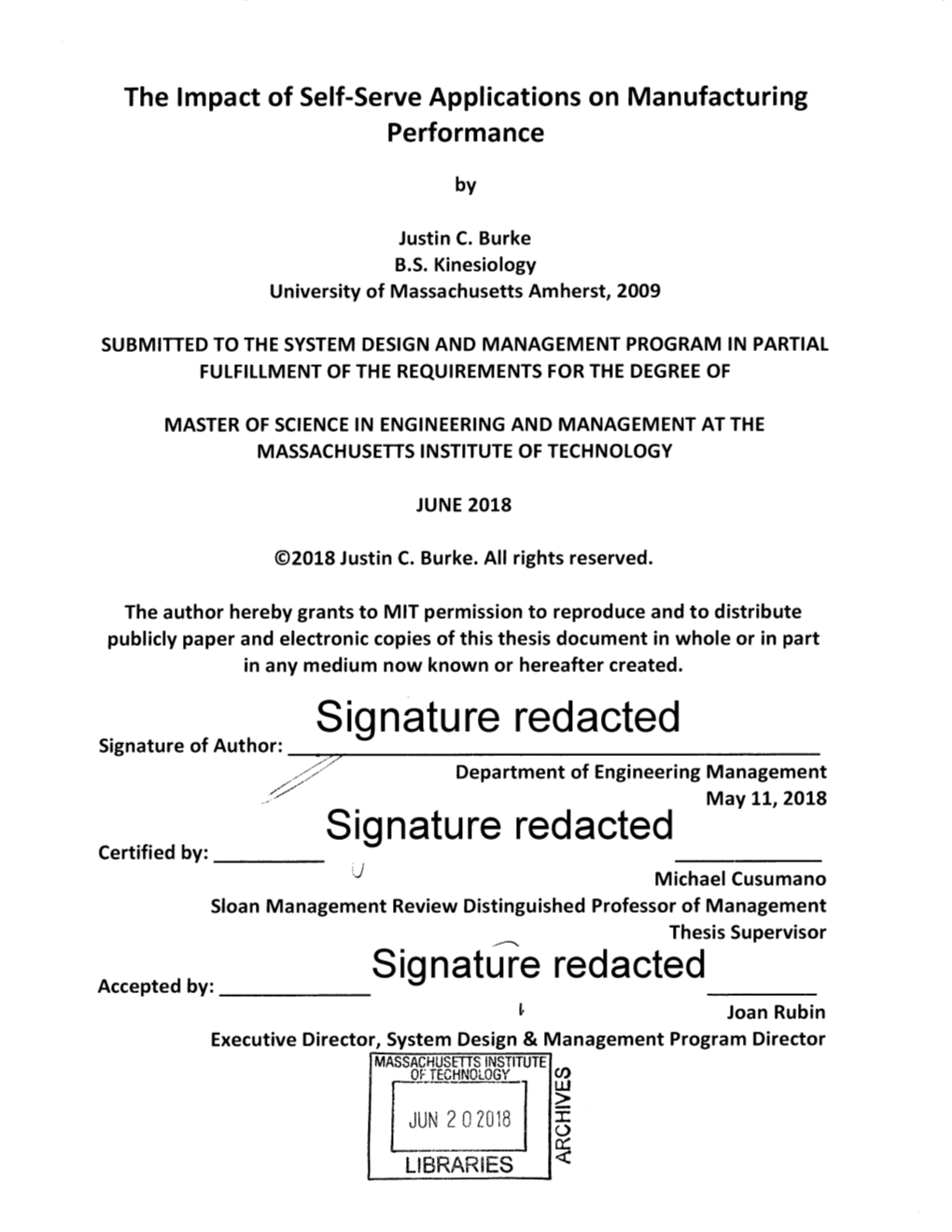 Signature Redacted Department of Engineering Management May 11, 2018