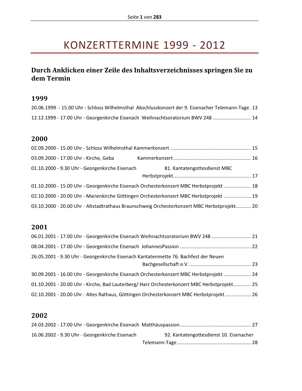 Konzerttermine 1999 - 2012