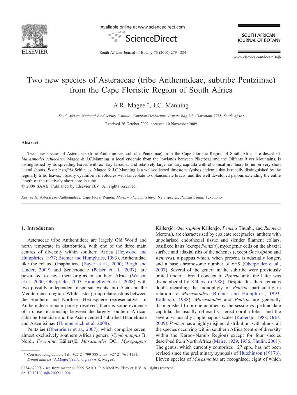 Tribe Anthemideae, Subtribe Pentziinae) from the Cape Floristic Region of South Africa ⁎ A.R