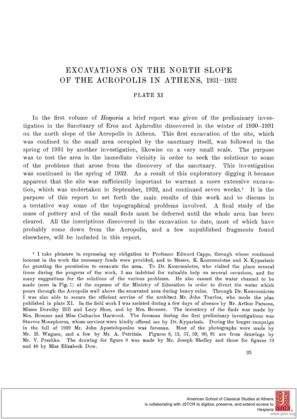 Excavations on the North Slope of the Acropolis in Athens, 1931-1932