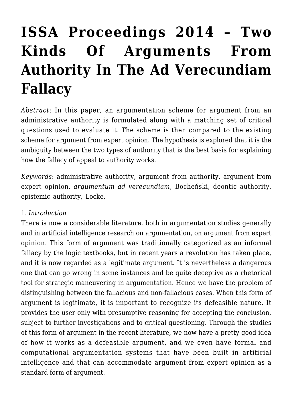 Two Kinds of Arguments from Authority in the Ad Verecundiam Fallacy