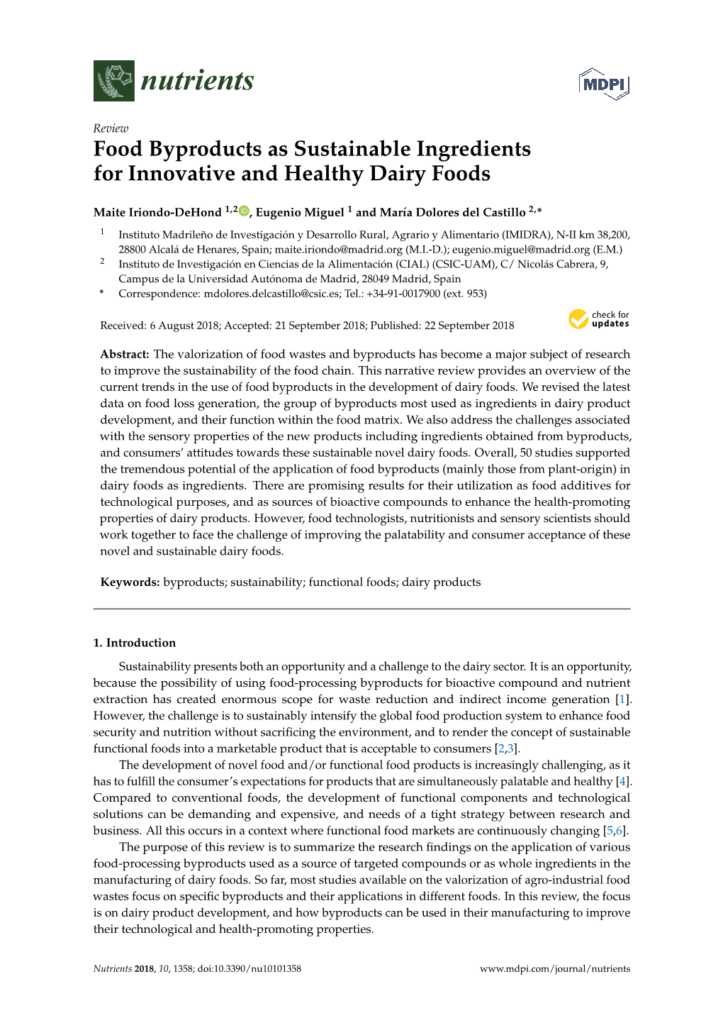 Food Byproducts As Sustainable Ingredients for Innovative and Healthy Dairy Foods