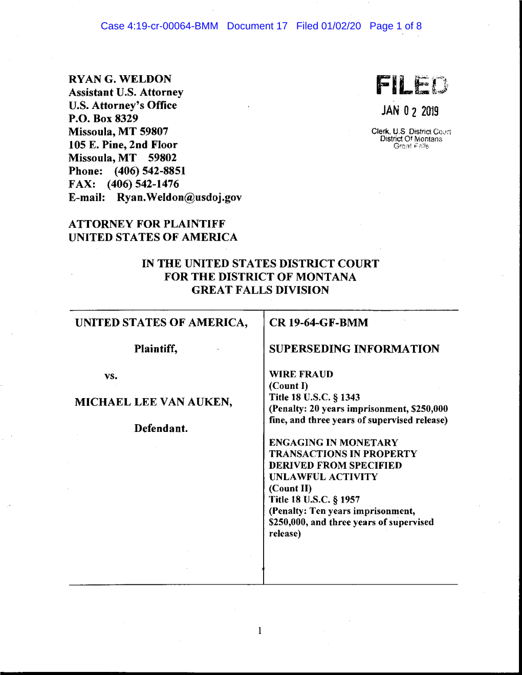 United States V. Van Auken, Case No. 4:19-CR-64: Indictment