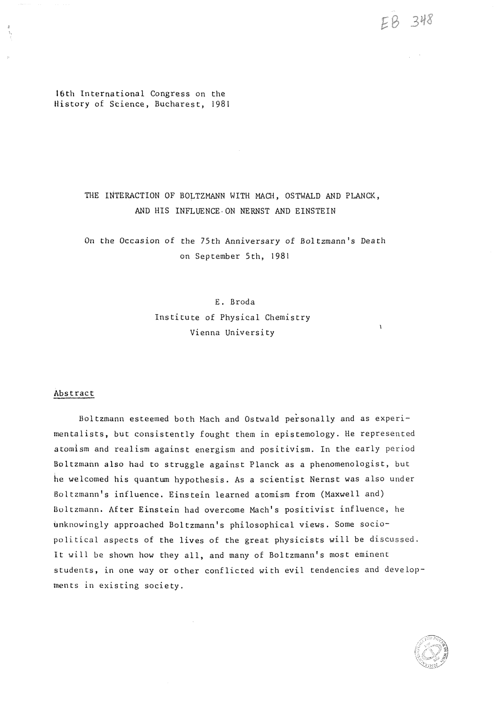 1981 of Boltzmann with Mach, Ostwald and Planck