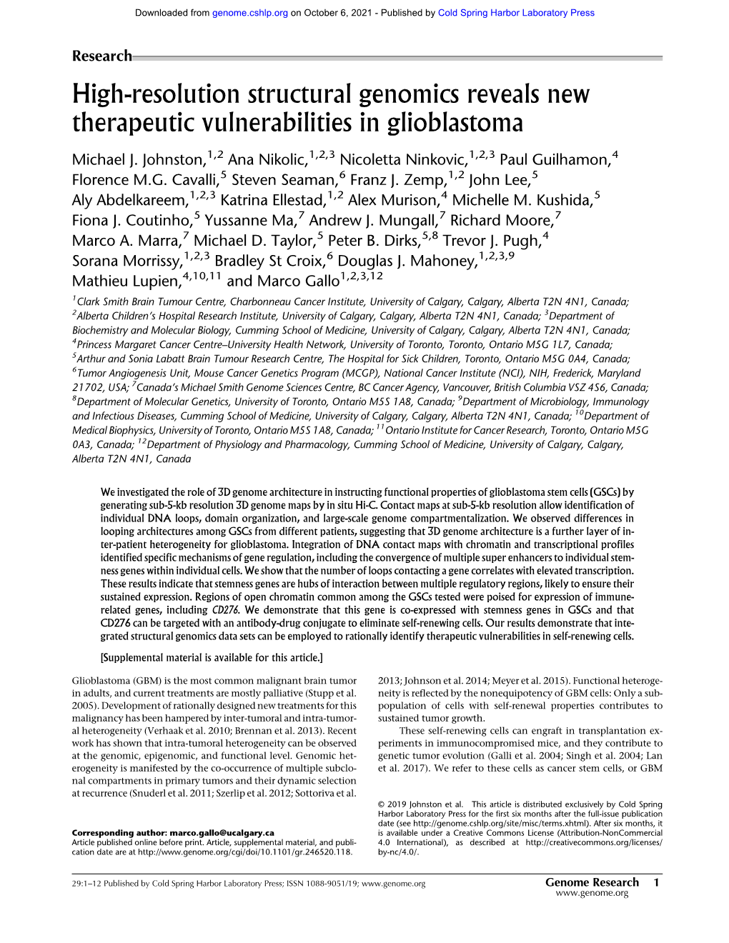 High-Resolution Structural Genomics Reveals New Therapeutic Vulnerabilities in Glioblastoma