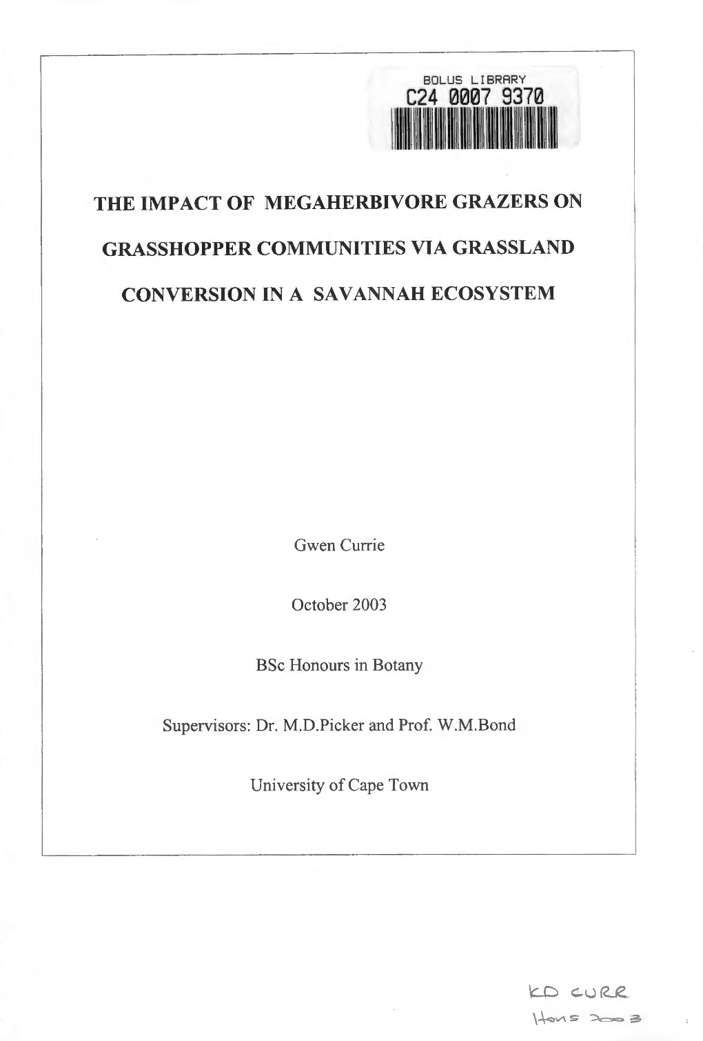 The Impact of Megaherbivore Grazers on Grasshopper Communities Via