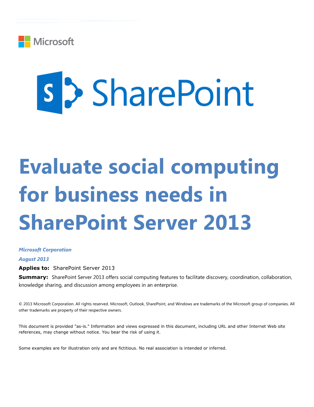 Evaluate Social Computing for Business Needs in Sharepoint Server 2013