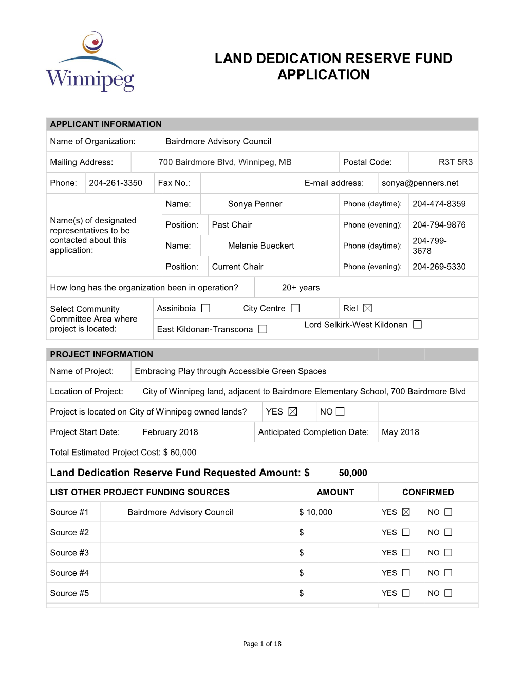 Land Dedication Reserve Fund Application