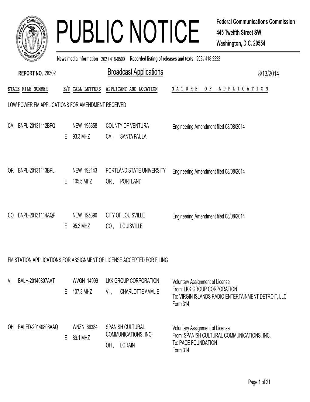 Broadcast Applications 8/13/2014