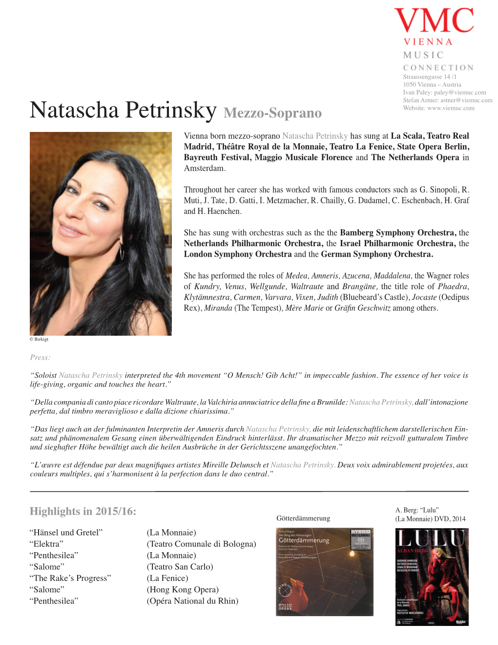 Natascha Petrinsky Mezzo-Soprano