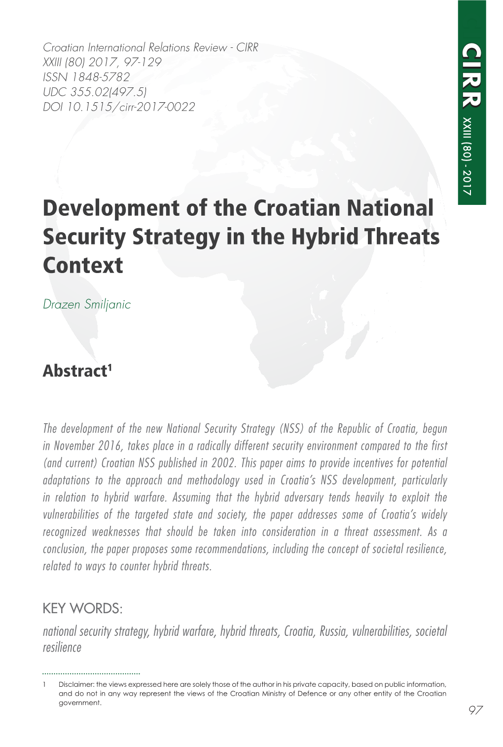 Development of the Croatian National Security Strategy in the Hybrid