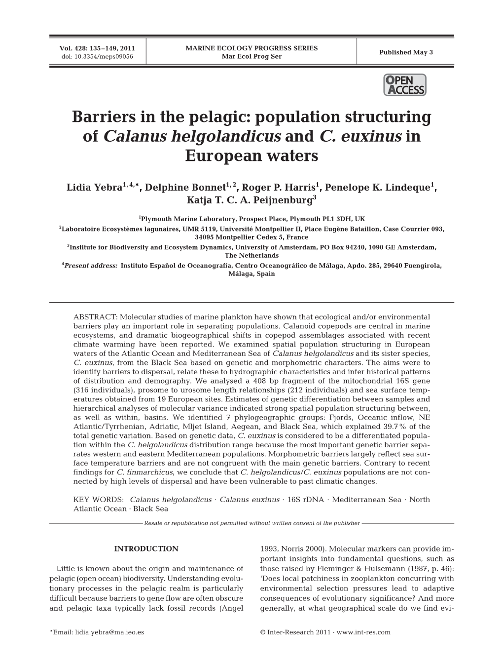 Barriers in the Pelagic: Population Structuring of Calanus Helgolandicus and C