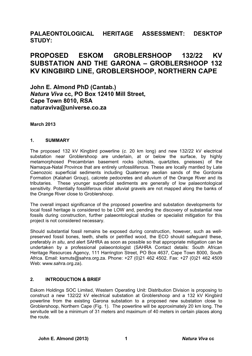 Palaeontological Impact Assessment