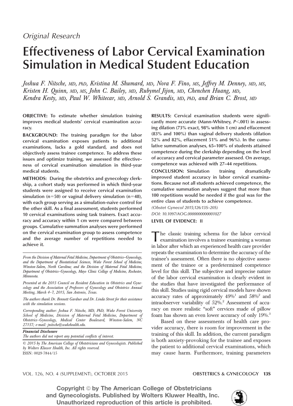 Effectiveness of Labor Cervical Examination Simulation in Medical Student Education