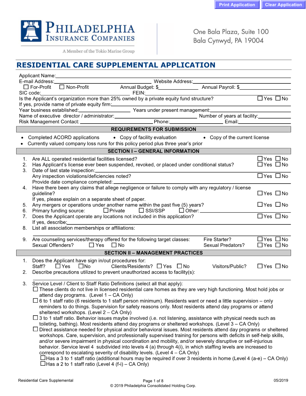 Residential Care Supplemental Application