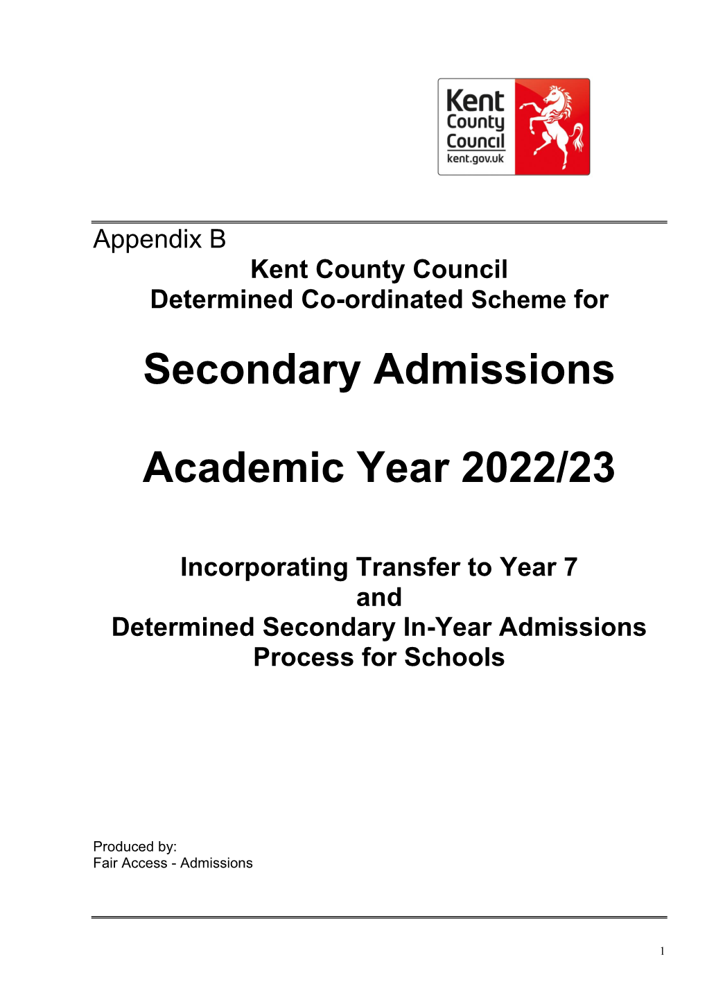 Secondary Admissions Academic Year 2022/23