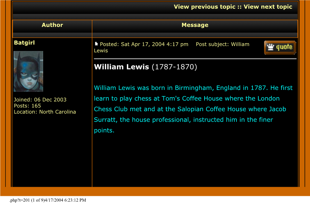 Chessmaniac.Com :: View Topic - William Lewis