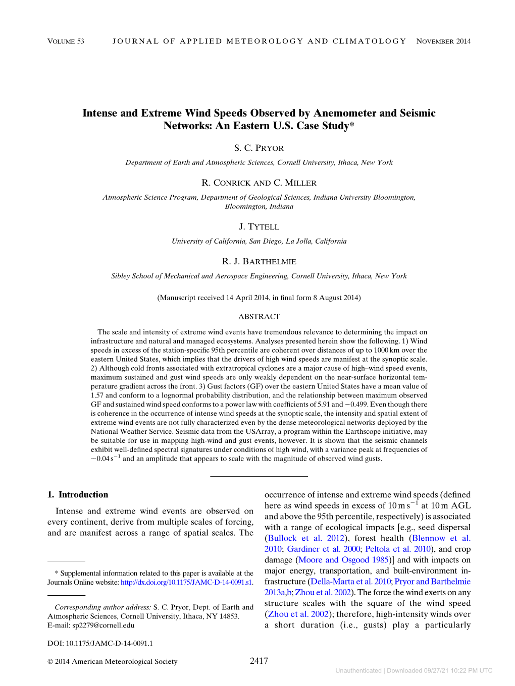 Downloaded 09/27/21 10:22 PM UTC 2418 JOURNAL of APPLIED METEOROLOGY and CLIMATOLOGY VOLUME 53