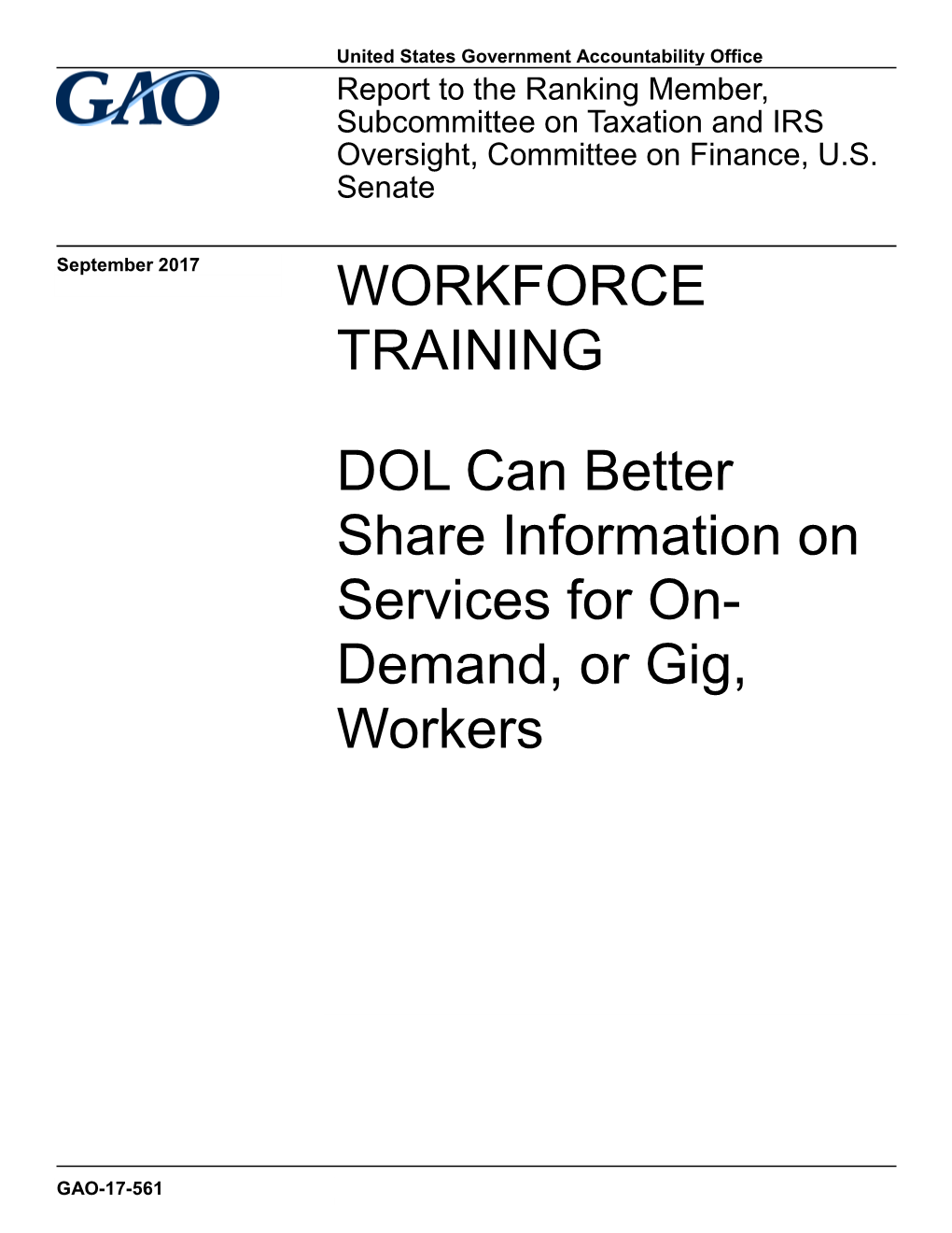 DOL Can Better Share Information on Services for On-Demand, Or Gig, Workers