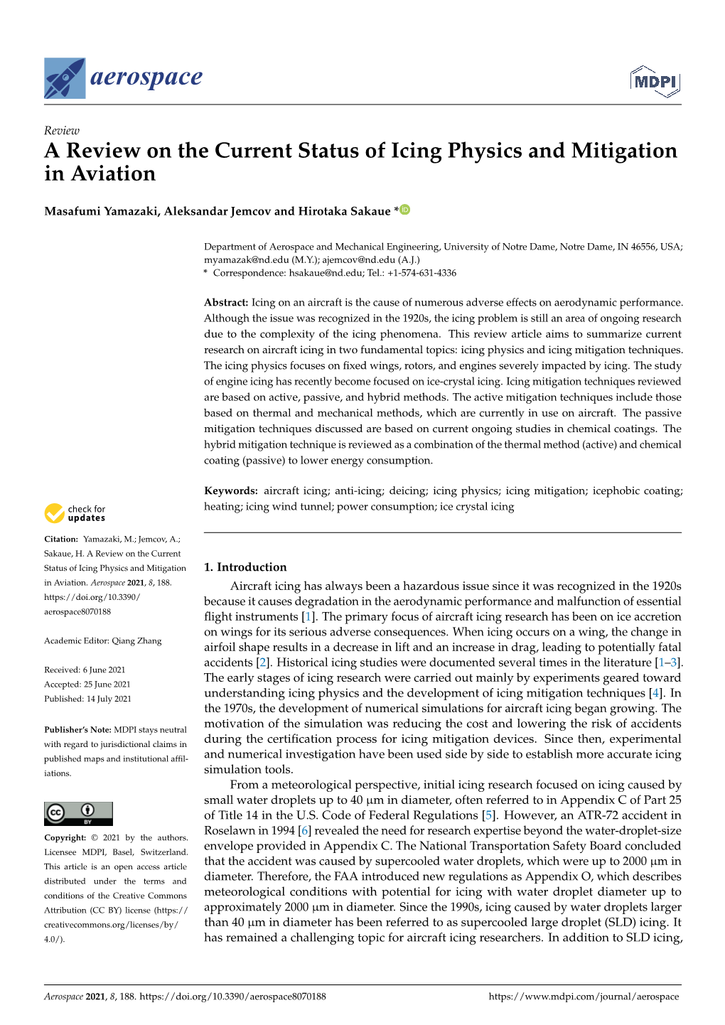 A Review on the Current Status of Icing Physics and Mitigation in Aviation