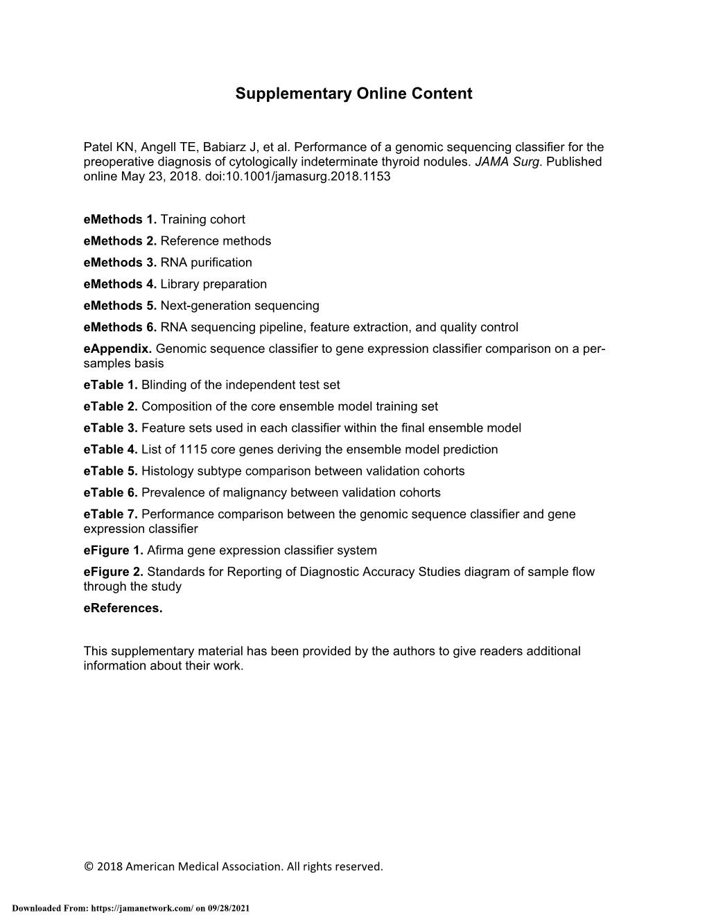 Performance of a Genomic Sequencing Classifier for the Preoperative Diagnosis of Cytologically Indeterminate Thyroid Nodules