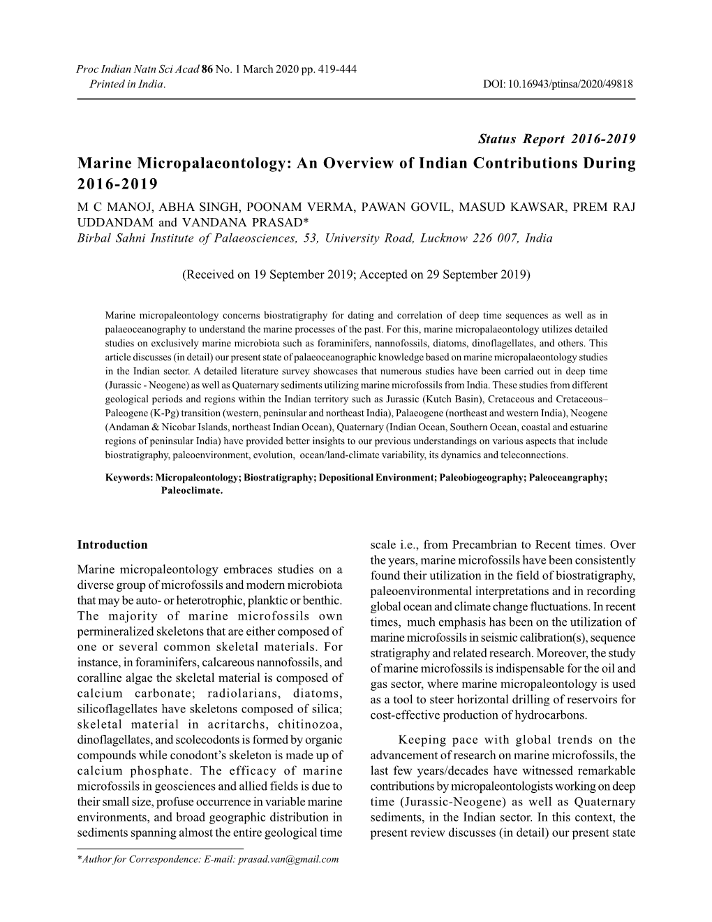 Marine Micropalaeontology: an Overview of Indian Contributions